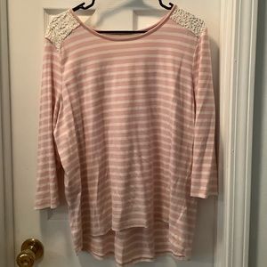 Talbots Macrame Back Blush Stripe top